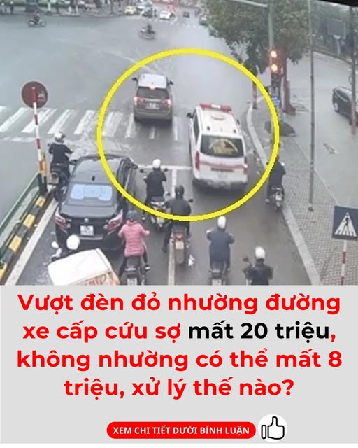 Vượt đèn đỏ nhường đường xe cấp cứu sợ mất 20 triệu, không nhường có thể mất 8 triệu, xử lý thế nào? Vượt đèn đỏ nhường đường xe cấp cứu sợ mất 20 triệu, không nhường có thể mất 8 triệu, xử lý thế nào?